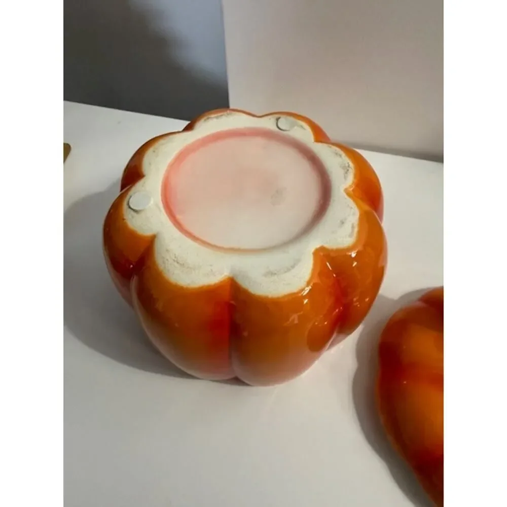 Pumpkin Cookie Jar Canister Squirrel Fall Harvest Autumn Holiday Ceramic